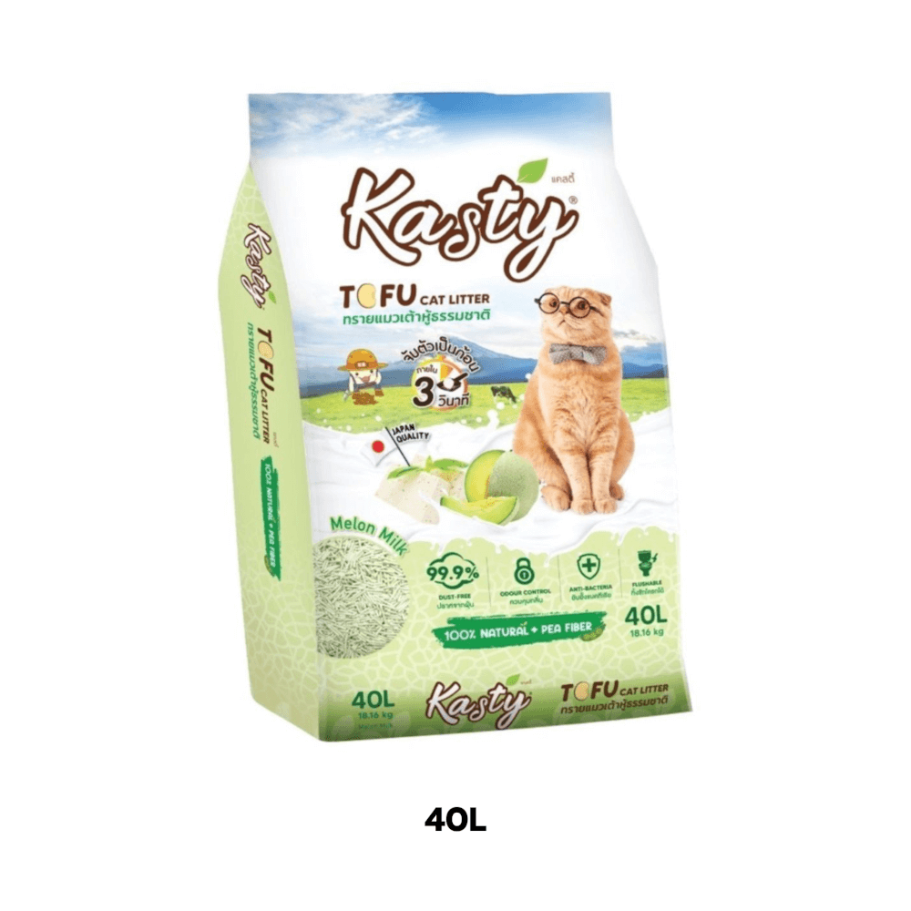 ทรายแมวเต้าหู้ kasty กลิ่นนมเมล่อน ขนาด 40 ลิตร
